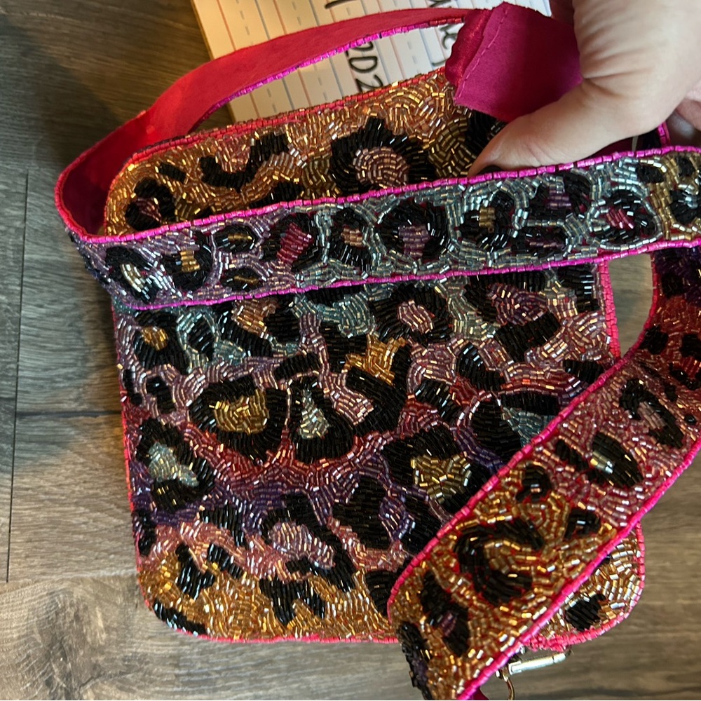 Beaded Leopard Print Crossbody Bag
